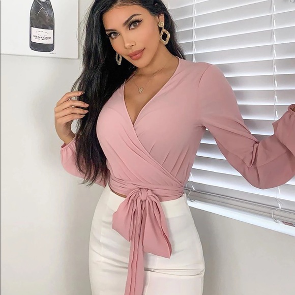 Crinkle Long Sleeve Crop Top - Picture 7 of 7